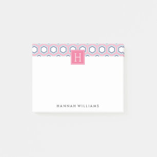 Monogramm des rosa und blauen geometrischen Muster Post-it Klebezettel