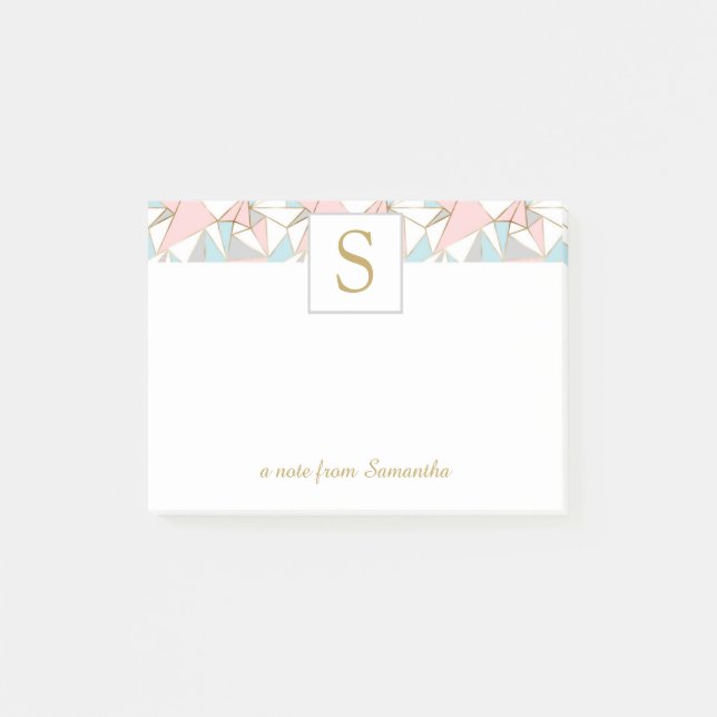 Monogramm des rosa und des blauen geometrischen Dr Post-it Klebezettel (Vorderseite)