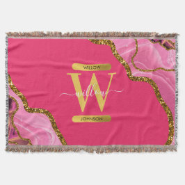 Monogramm des rosa und goldfarbenen Agate-Geode-Gl Decke