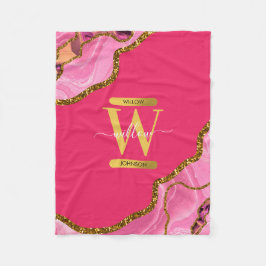 Monogramm des rosa und goldfarbenen Agate-Geode-Gl Fleecedecke