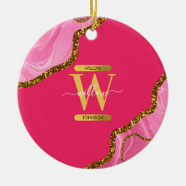 Monogramm des rosa und goldfarbenen Agate-Geode-Gl Keramik Ornament