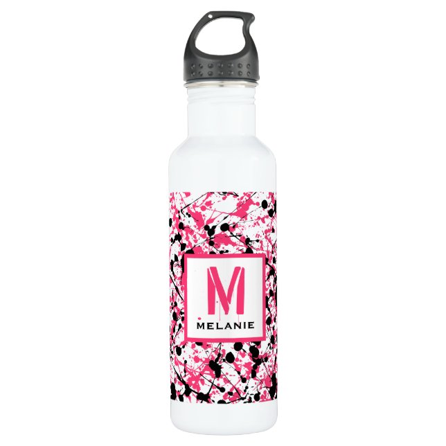 Monogramm des rosa und schwarz lackierten Spritzer Trinkflasche (Vorderseite)