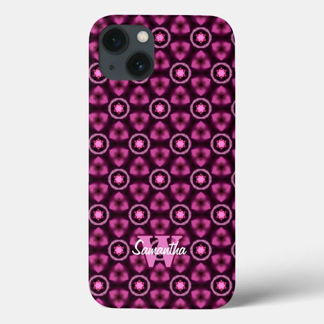 Monogramm des rosa und schwarzen Patterns-Individu Case-Mate iPhone Hülle (Rückseite)