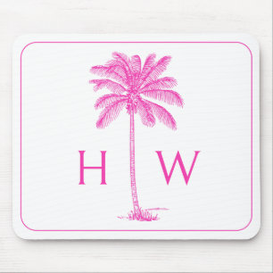 Monogramm des rosa und weißen Palm Palmetto Tree Mousepad