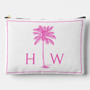 Monogramm des rosa und weißen Palm Palmetto Tree Zubehörtasche