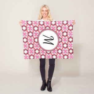 Monogramm des rosa weißen Kreises Geometrisches Mu Fleecedecke