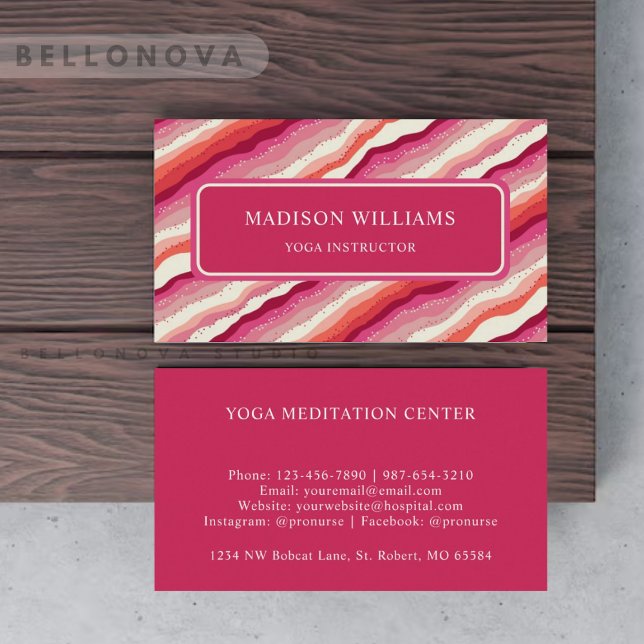 Monogramm des rosafarbenen, rosa, roten Orangen-Wa Visitenkarte (Custom Pink White Red Orange Wave Monogram Business Card)