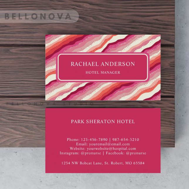 Monogramm des rosafarbenen, rosa, roten Orangen-Wa Visitenkarte (Custom Pink White Red Orange Wave Monogram Business Card)