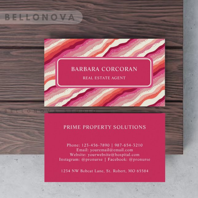 Monogramm des rosafarbenen, rosa, roten Orangen-Wa Visitenkarte (Custom Pink White Red Orange Wave Monogram Business Card)