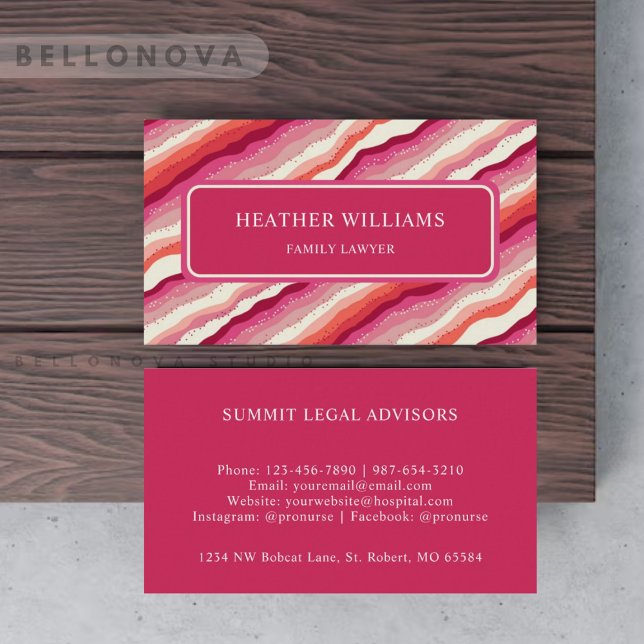 Monogramm des rosafarbenen, rosa, roten Orangen-Wa Visitenkarte (Custom Pink White Red Orange Wave Monogram Business Card)