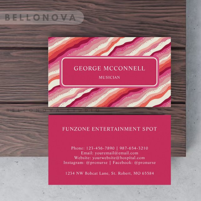 Monogramm des rosafarbenen, rosa, roten Orangen-Wa Visitenkarte (Custom Pink White Red Orange Wave Monogram Business Card)
