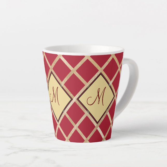 Monogramm des roten Golden Diamond Geometric Milchtasse (Rechte Ecke)
