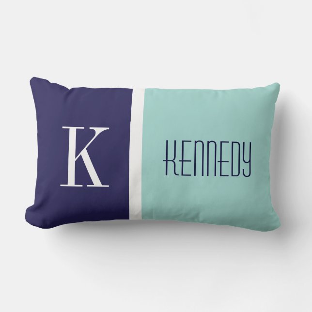 Monogramm des roten Navy-Minze-Farbblocks Lendenkissen (Vorderseite)