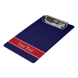 Monogramm des roten Ribbon-Namens "Solid Navy Blue Mini Klemmbrett