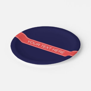 Monogramm des roten Ribbon-Namens "Solid Navy Blue Pappteller