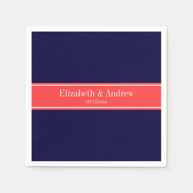 Monogramm des roten Ribbon-Namens "Solid Navy Blue Serviette (Vorderseite)