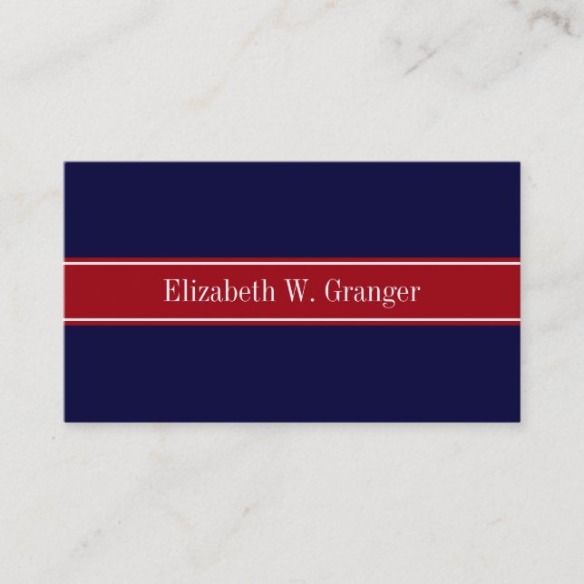 Monogramm des roten Ribbon-Namens "Solid Navy Blue Visitenkarte (Vorderseite)