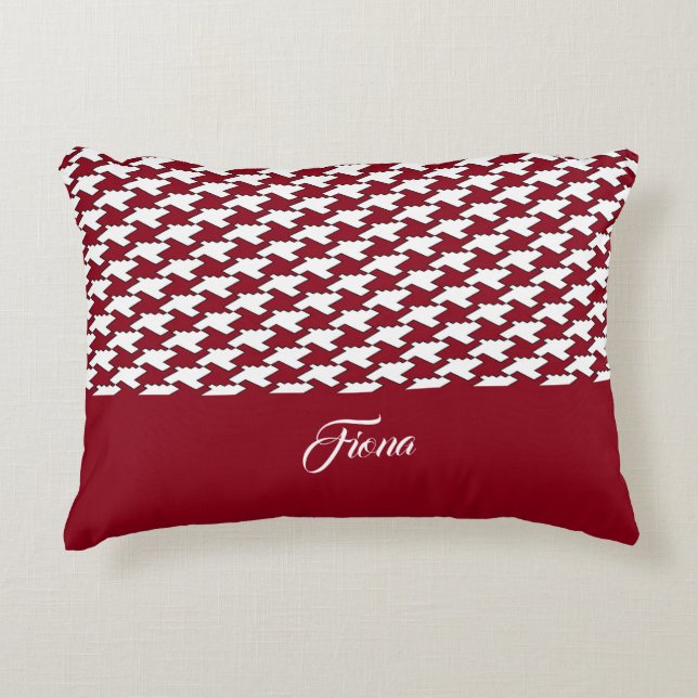 Monogramm des roten und weißen Hahnentrittmusters Dekokissen (Vorderseite)