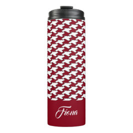 Monogramm des roten und weißen Hahnentrittmusters Thermosbecher