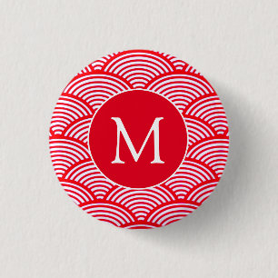 Monogramm des roten und weißen Scallop-Musters Button