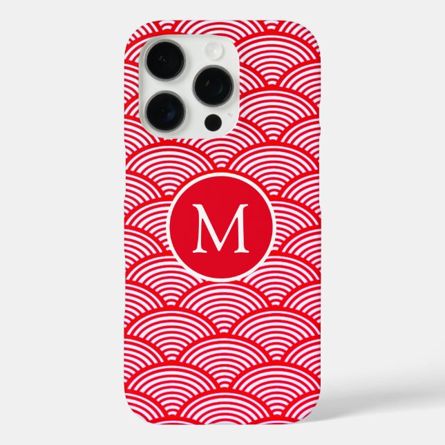Monogramm des roten und weißen Scallop-Musters Case-Mate iPhone Hülle (Rückseite)