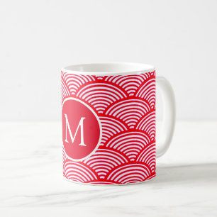 Monogramm des roten und weißen Scallop-Musters Kaffeetasse