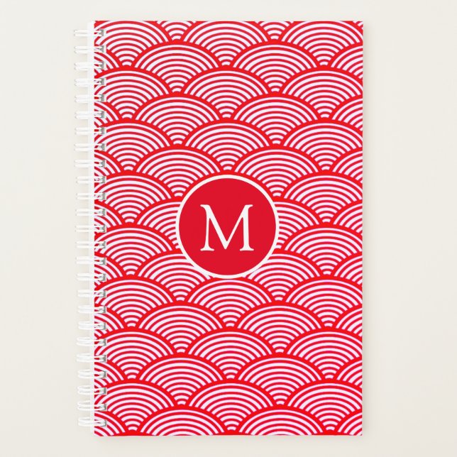 Monogramm des roten und weißen Scallop-Musters Planer (Vorderseite)