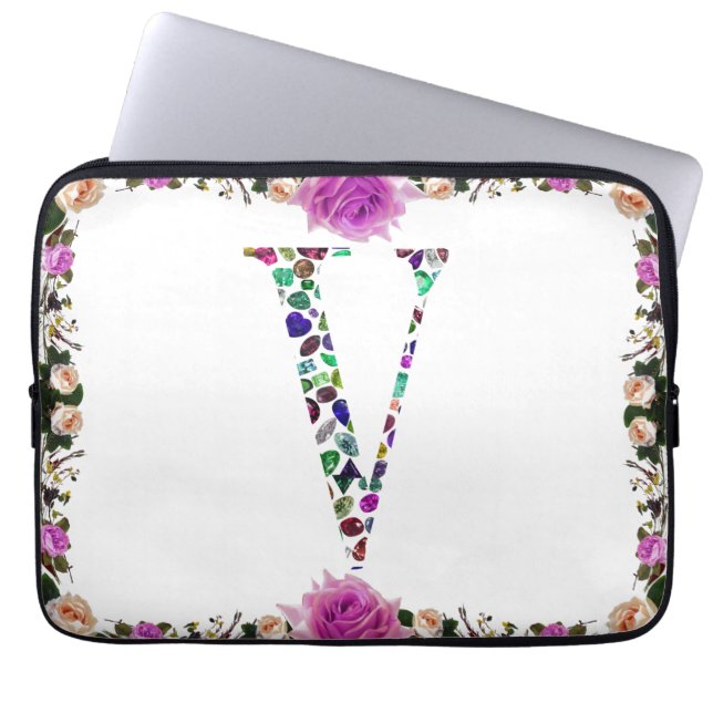 Monogramm des Schmucksteins Brief V Laptopschutzhülle (Vorderseite)