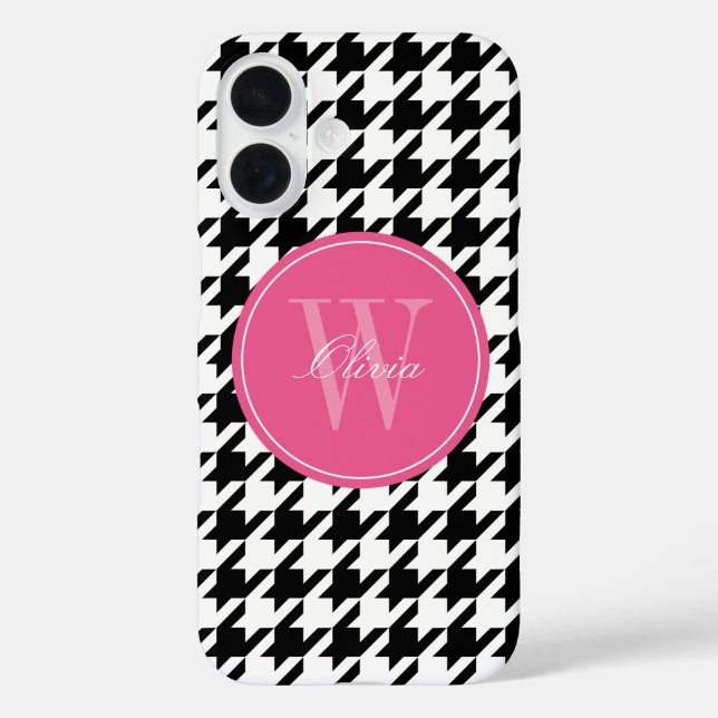 Monogramm des Schwarz-Rosa-Hahnentrittmusters Case-Mate iPhone Hülle (Rückseite)