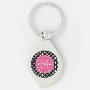 Monogramm des Schwarz-weiß rosa Ankermusters Schlüsselanhänger