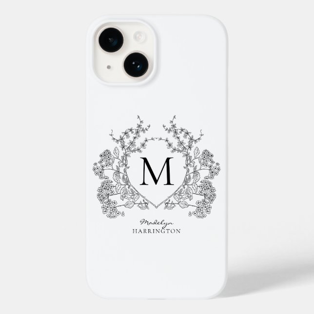 Monogramm des Schwarz-Weiß-Wappen Case-Mate iPhone Hülle (Rückseite)