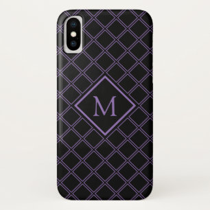 Monogramm des schwarzen und Lila Diamantmusters Case-Mate iPhone Hülle