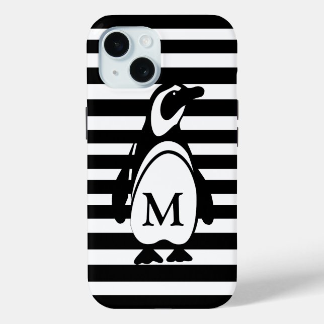 Monogramm des schwarzen und weißen Pinguins Case-Mate iPhone Hülle (Rückseite)