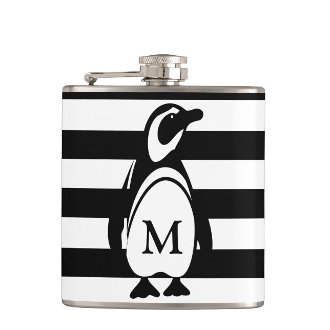 Monogramm des schwarzen und weißen Pinguins Flachmann (Vorderseite)