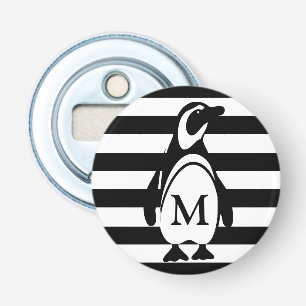 Monogramm des schwarzen und weißen Pinguins Flaschenöffner