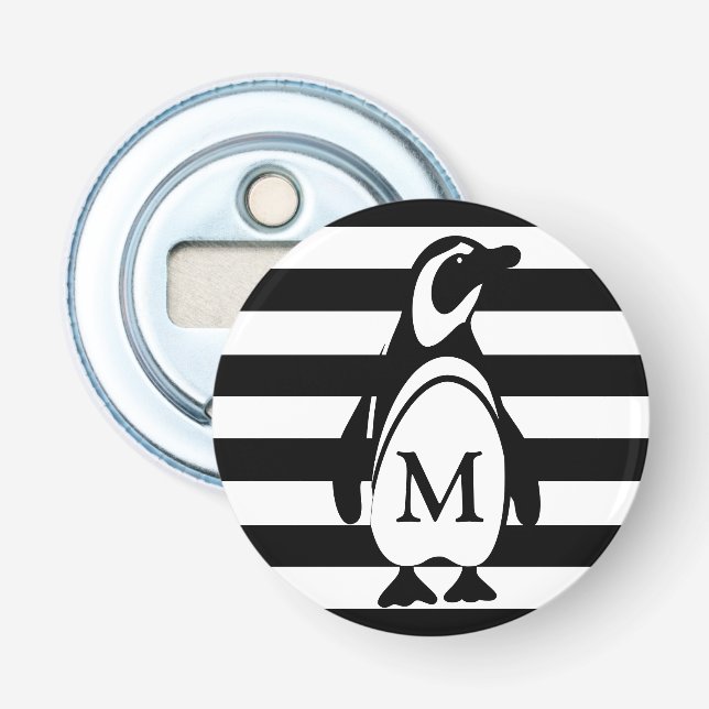 Monogramm des schwarzen und weißen Pinguins Flaschenöffner (Vorderseite)