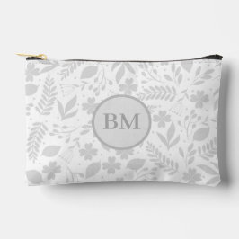 Monogramm des silbergrauen und weißen Boho-Blätter Zubehörtasche