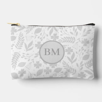 Monogramm des silbergrauen und weißen Boho-Blätter Zubehörtasche