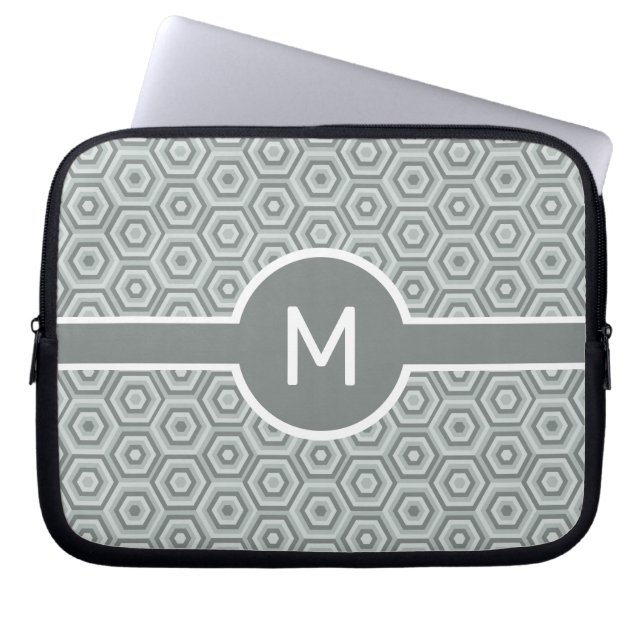 Monogramm des Single auf grauen Hexagonen Laptopschutzhülle (Vorderseite)