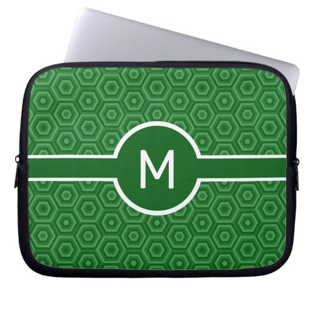 Monogramm des Single auf grünen Hexagonen Laptopschutzhülle (Vorderseite)
