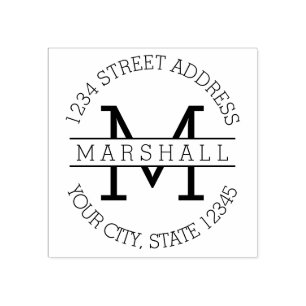 Monogramm des Single mit Name und Rücksendeadresse Gummistempel