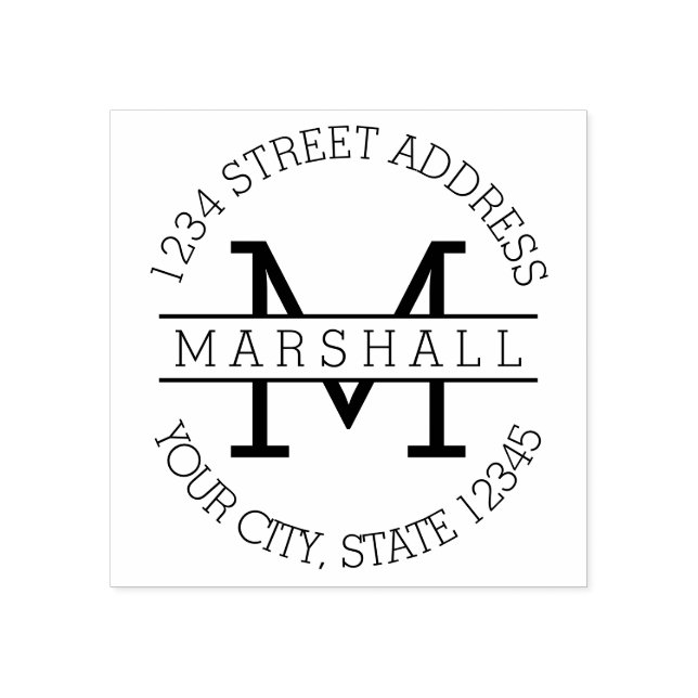 Monogramm des Single mit Name und Rücksendeadresse Gummistempel (Prägung)