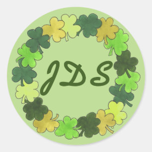 Monogramm des St. Patrick's Day Green Clover Kleeb Runder Aufkleber