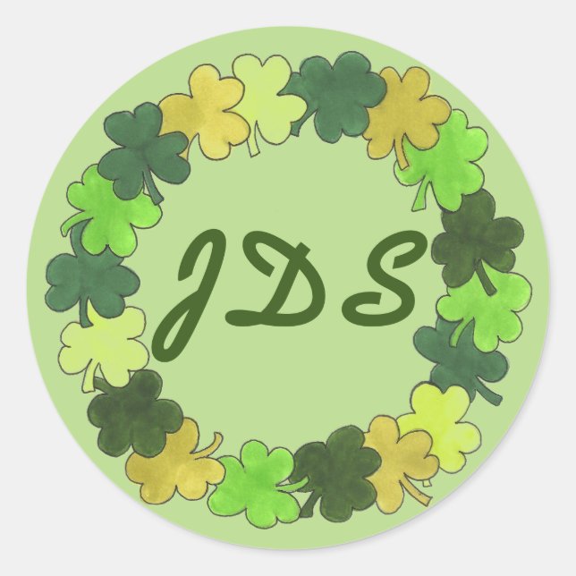 Monogramm des St. Patrick's Day Green Clover Kleeb Runder Aufkleber (Vorderseite)