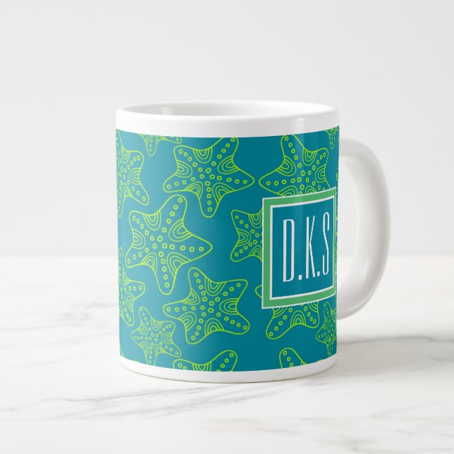 Monogramm des Starfish-Mengen-Muster-| Jumbo-Tasse (Vorderseite Rechts)