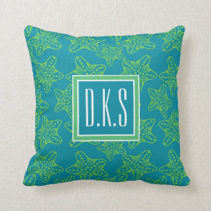 Monogramm des Starfish-Mengen-Muster-  Kissen