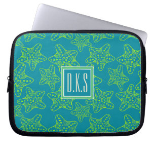 Monogramm des Starfish-Mengen-Muster-  Laptopschutzhülle