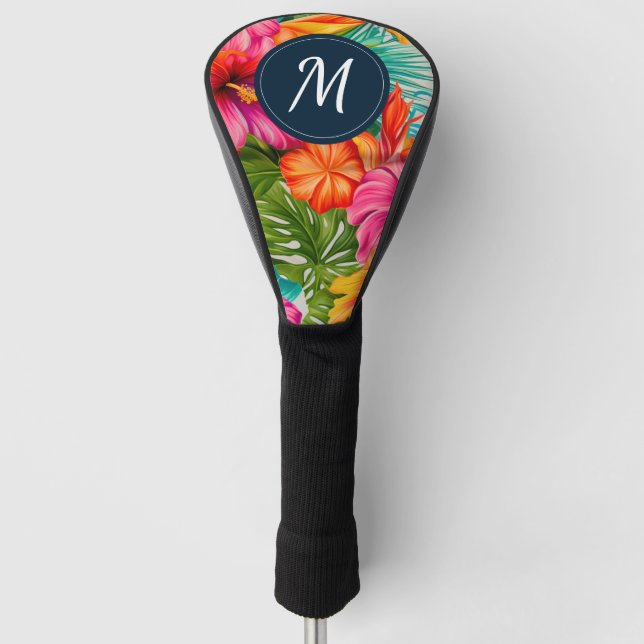 Monogramm des tropischen Hibiskus Golf Headcover (Vorderseite)