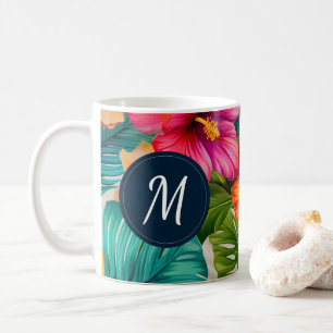Monogramm des tropischen Hibiskus Kaffeetasse