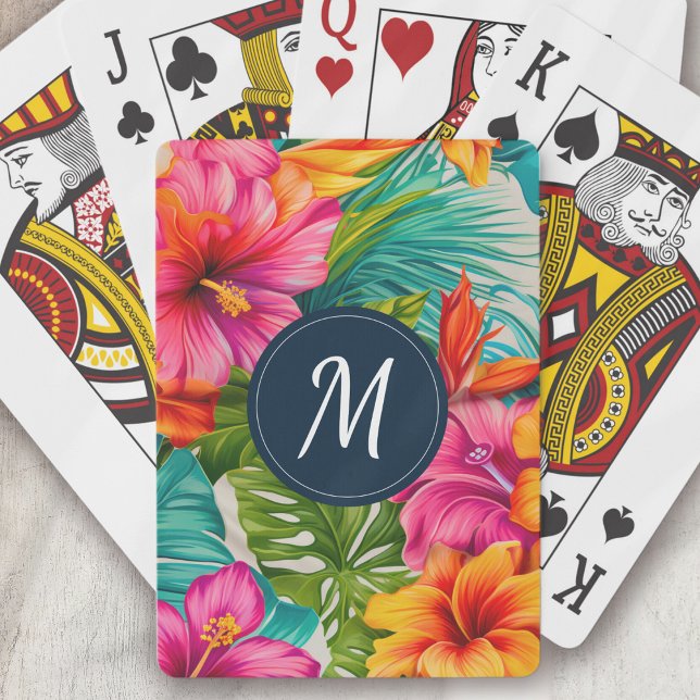 Monogramm des tropischen Hibiskus Spielkarten (Von Creator hochgeladen)